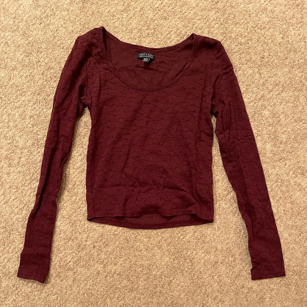 Maroon Soft & Sexy American Eagle Long Sleeve w/ Flower Detailing